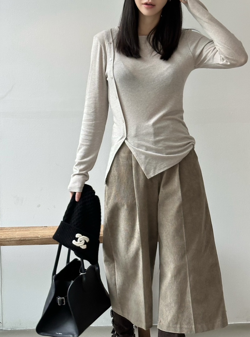 LE VASE韓國代購㊣女裝新品25秋冬休閑時尚真品長袖T恤紐扣LE VASE長袖T恤