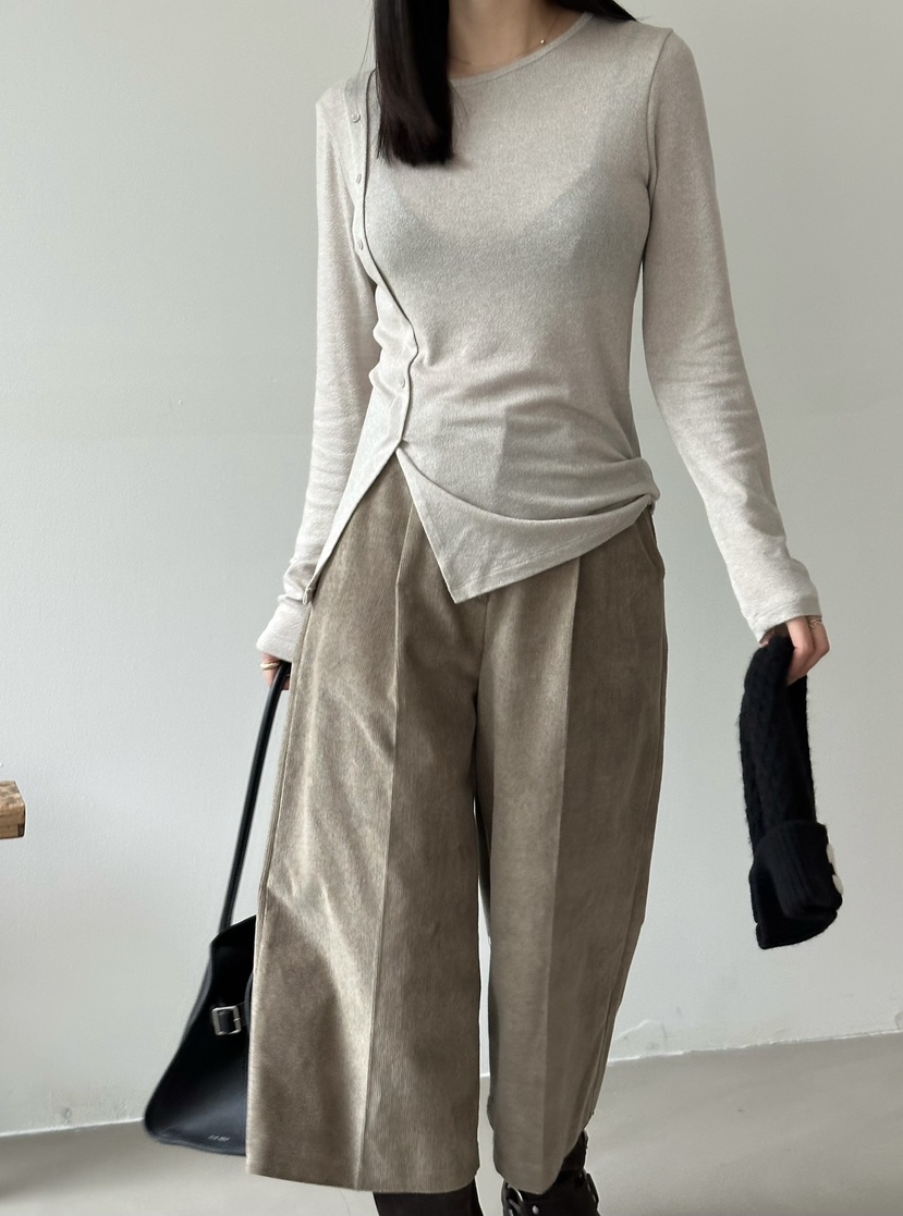 LE VASE韓國代購㊣女裝新品25秋冬休閑時尚真品長袖T恤紐扣LE VASE長袖T恤