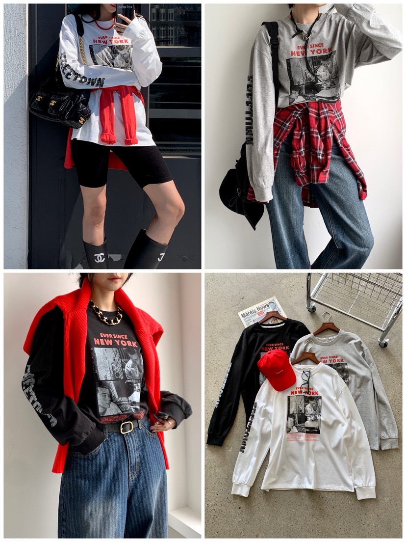 DAVICHI韓國代購㊣女士新品時尚熱賣休閑推薦25秋冬長袖T恤DAVICHI長袖T恤