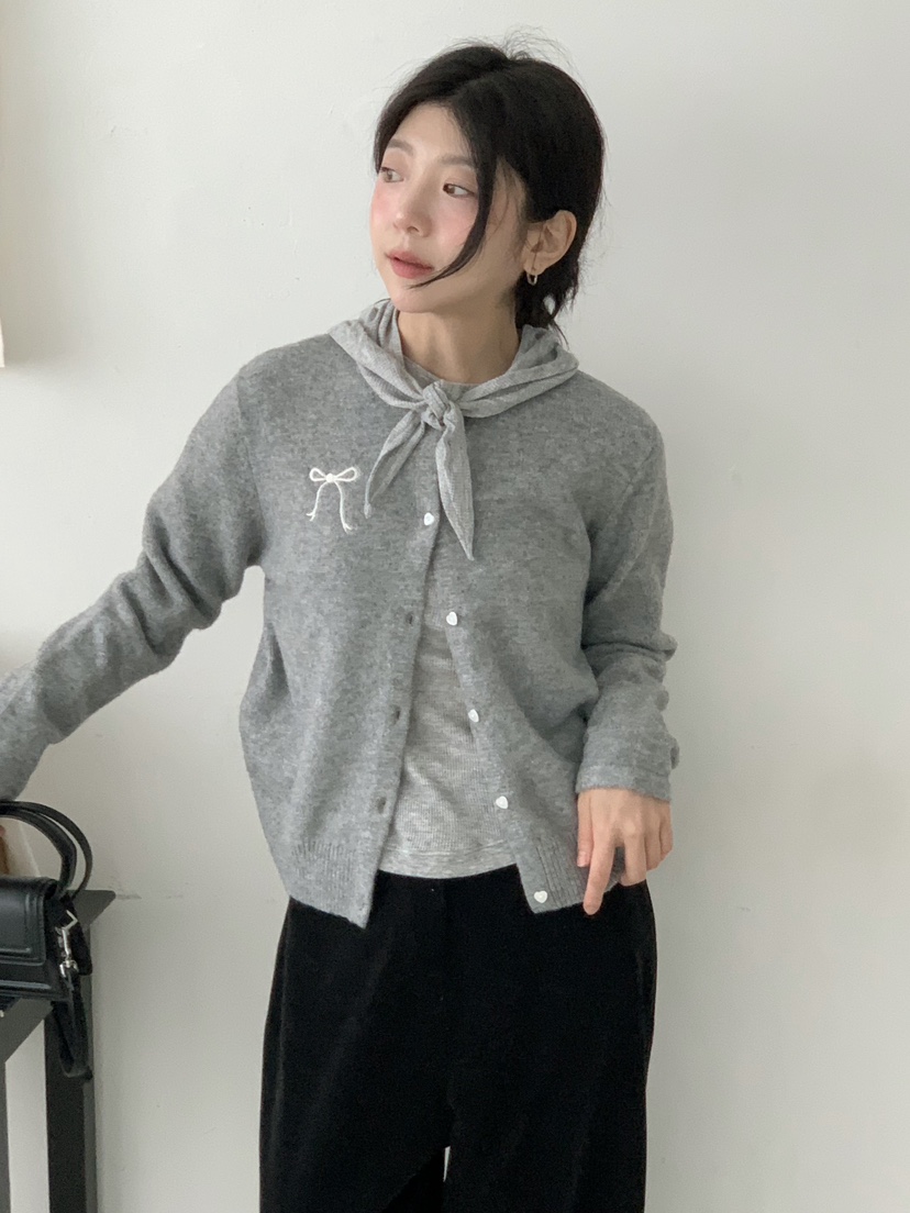 BEFORE SUNRISE東大門㊣實拍女士新品25秋冬毛衣蝴蝶結開衫BEFORE SUNRISE毛衣
