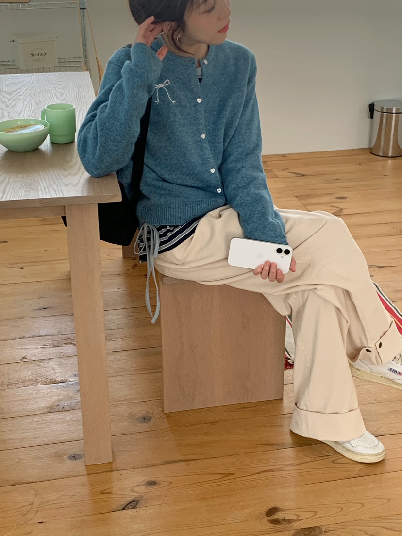BEFORE SUNRISE東大門㊣實拍女士新品25秋冬毛衣蝴蝶結開衫BEFORE SUNRISE毛衣