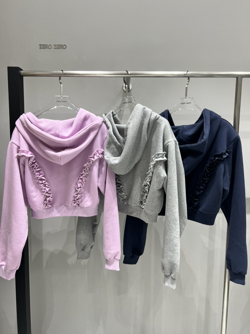 ZEROZERO韓國直郵㊣女士新款職業推薦衛衣荷葉邊連帽衫短款ZEROZERO衛衣