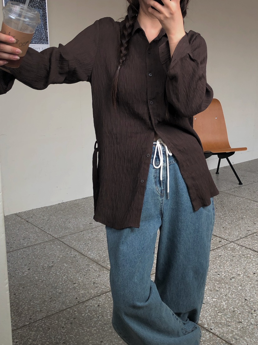 ONDO-P東大門㊣直郵女裝新款休閑人氣熱賣襯衫蕾絲衫含腰帶ONDO-P襯衫/蕾絲衫