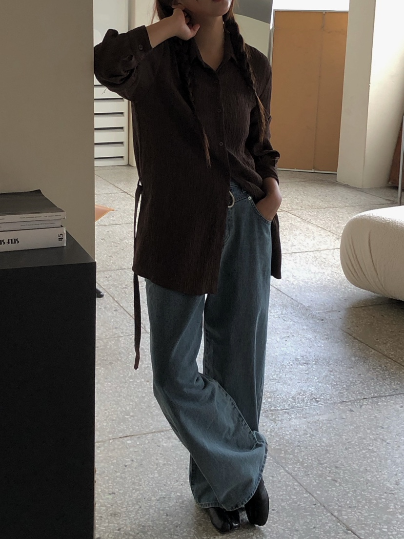 ONDO-P東大門㊣直郵女裝新款休閑人氣熱賣襯衫蕾絲衫含腰帶ONDO-P襯衫/蕾絲衫