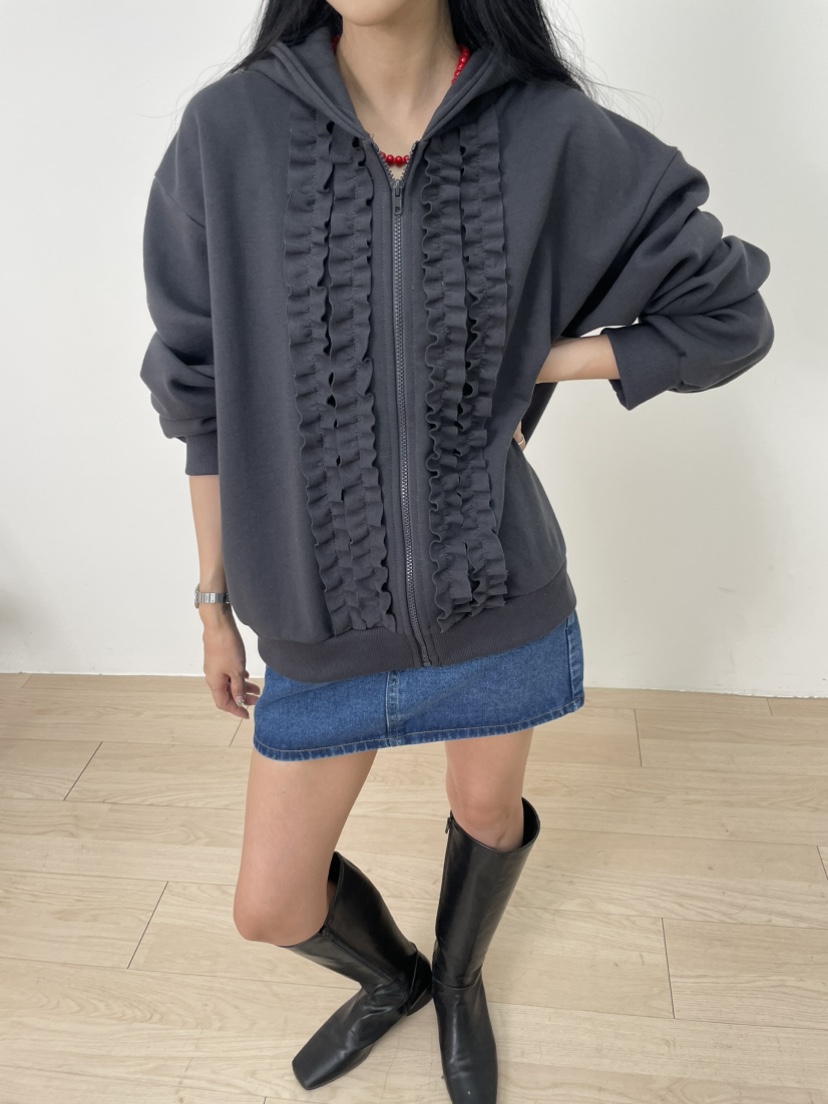 MILLIMETER韓國代購㊣女士新品熱賣休閑職業夾克荷葉邊兜帽MILLIMETER/MGML夾克