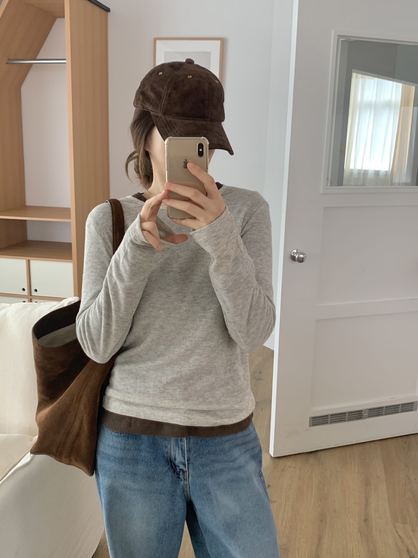 FORMSTUDIO東大門㊣代購女士新款真品長袖T恤華夫格羊毛圓領FORMSTUDIO長袖T恤