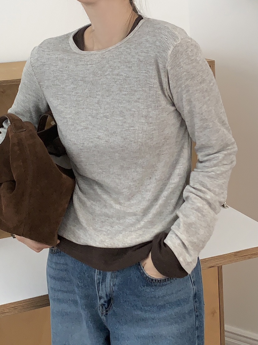 FORMSTUDIO東大門㊣代購女士新款真品長袖T恤華夫格羊毛圓領FORMSTUDIO長袖T恤