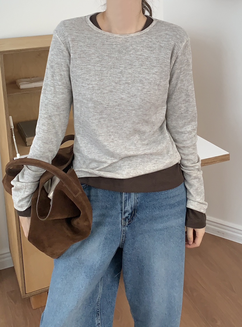 FORMSTUDIO東大門㊣代購女士新款真品長袖T恤華夫格羊毛圓領FORMSTUDIO長袖T恤圖色2