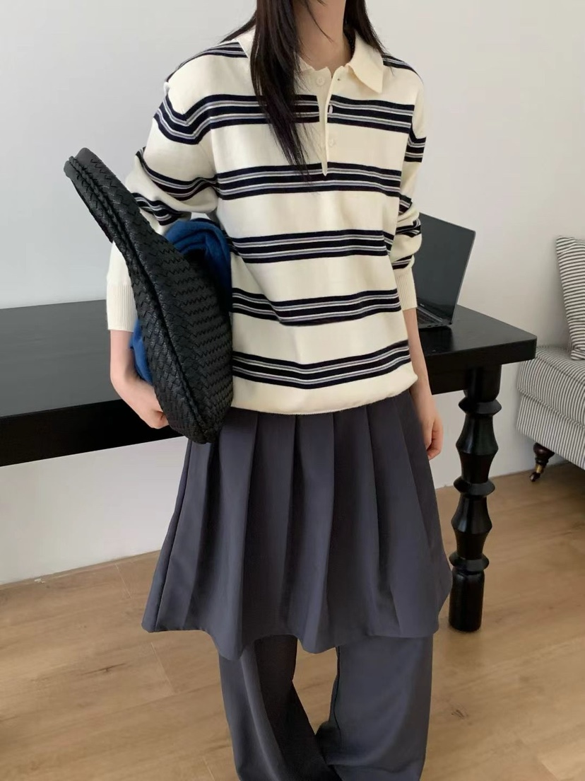 DOUZEMOIS韓國直郵㊣女士新品職業休閑時尚推薦25秋冬針織衫條紋DOUZEMOIS針織衫