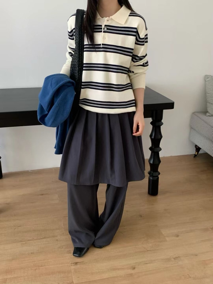 DOUZEMOIS韓國直郵㊣女士新品職業休閑時尚推薦25秋冬針織衫條紋DOUZEMOIS針織衫