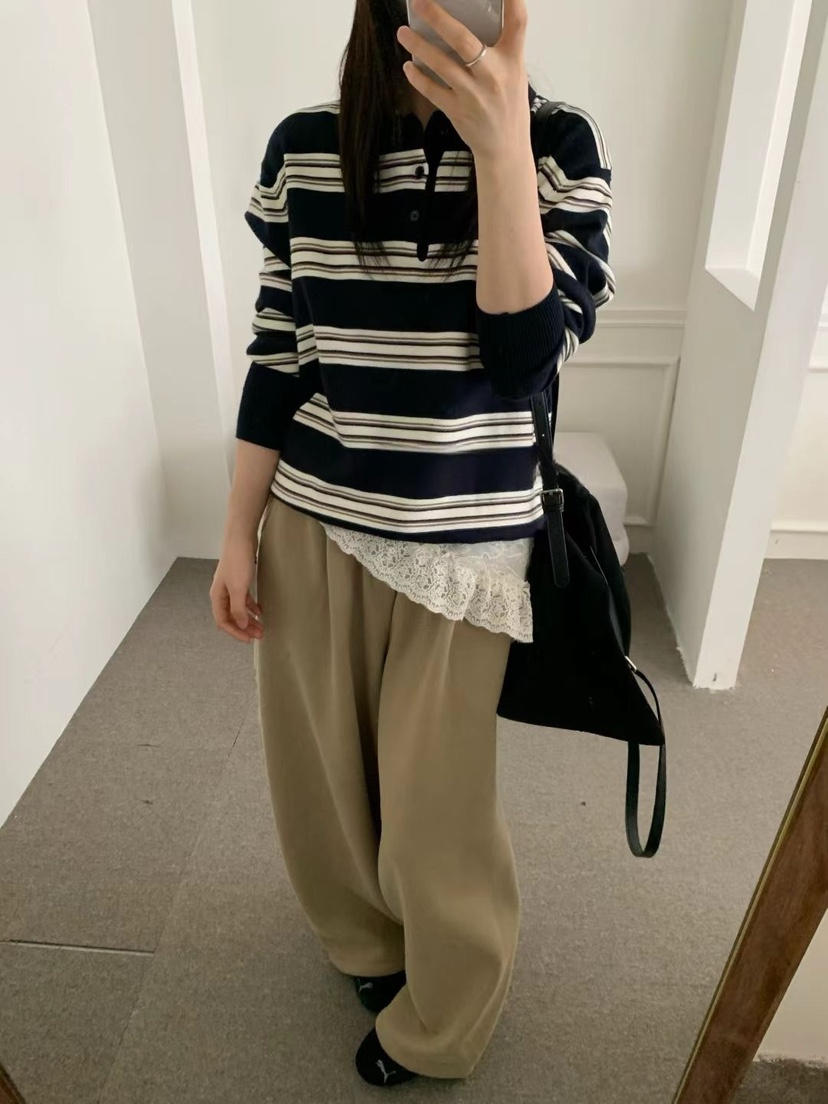 DOUZEMOIS韓國直郵㊣女士新品職業休閑時尚推薦25秋冬針織衫條紋DOUZEMOIS針織衫