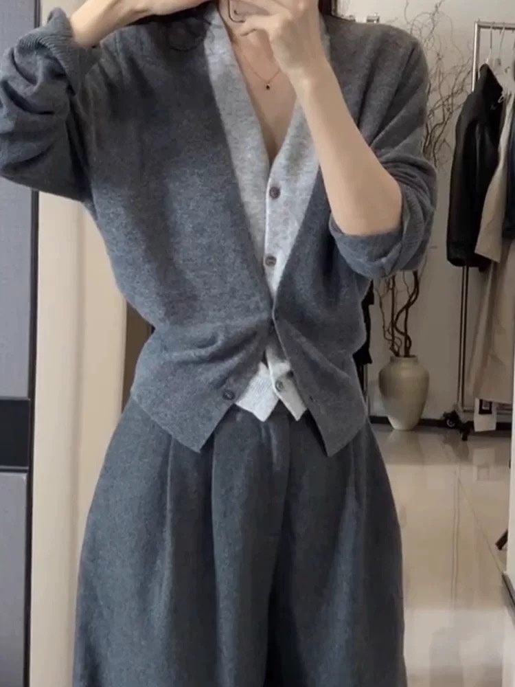 DOUZEMOIS韓國代購㊣女裝新品時尚25秋冬針織衫假兩件雙層開衫DOUZEMOIS針織衫