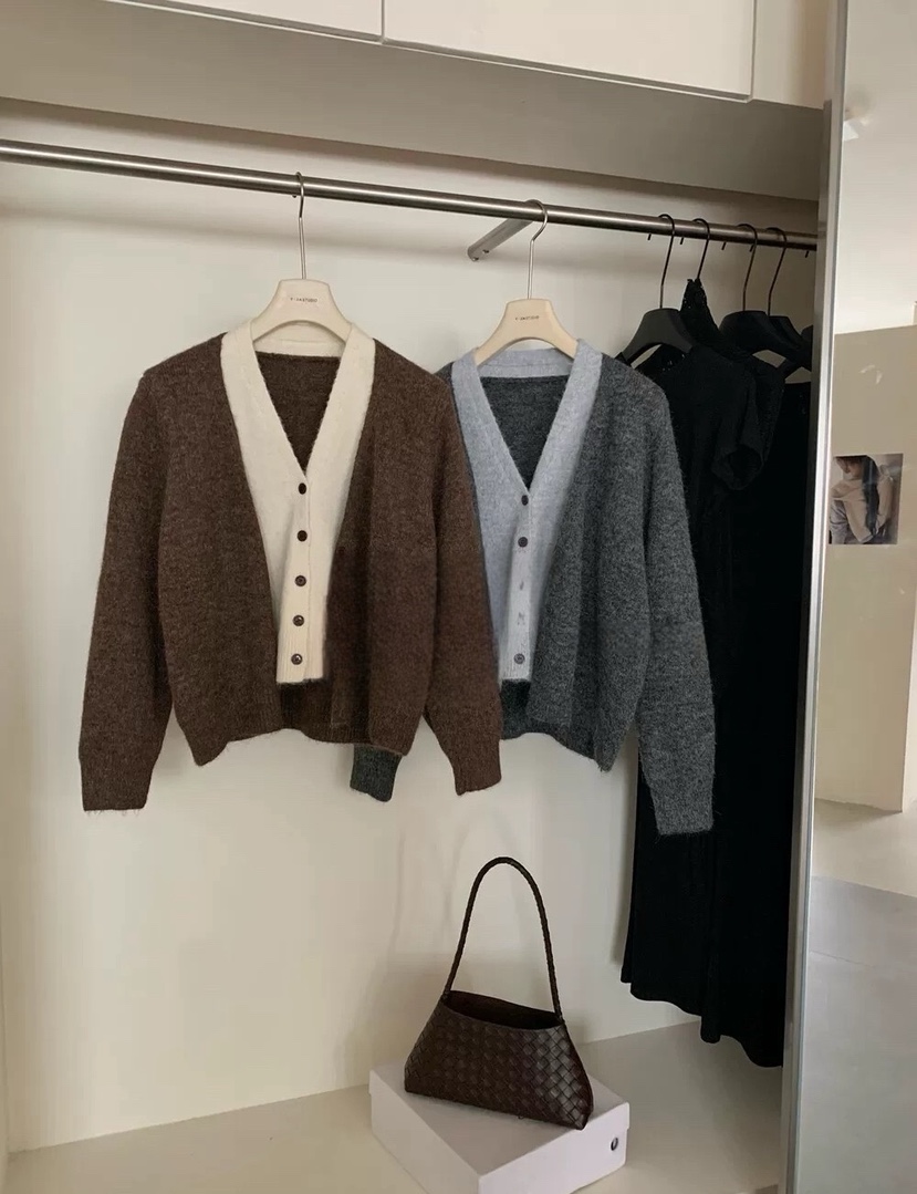 DOUZEMOIS韓國代購㊣女裝新品時尚25秋冬針織衫假兩件雙層開衫DOUZEMOIS針織衫