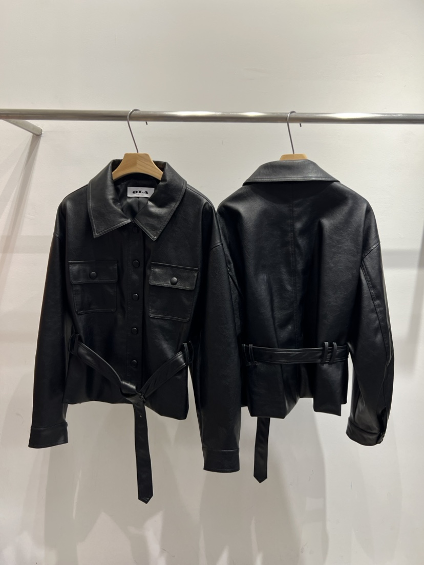 OLA東大門㊣直郵女裝新品熱賣職業真品人氣25秋冬夾克含腰帶皮革mellor/OLA夾克