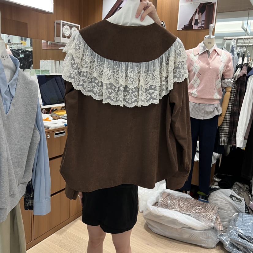 OGI韓國直郵㊣女裝新款真品時尚休閑人氣襯衫蕾絲衫蕾絲絲質FLat OGI襯衫/蕾絲衫