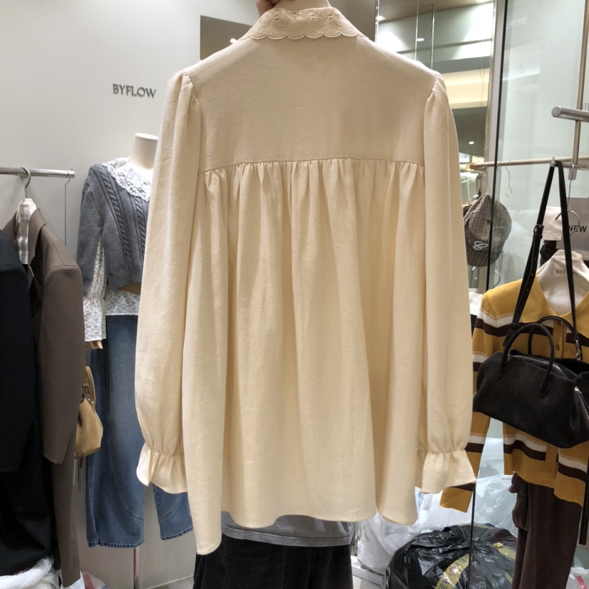 BY FLOW韓國代購㊣女裝新品真品25秋冬休閑人氣襯衫蕾絲衫BY FLOW襯衫/蕾絲衫