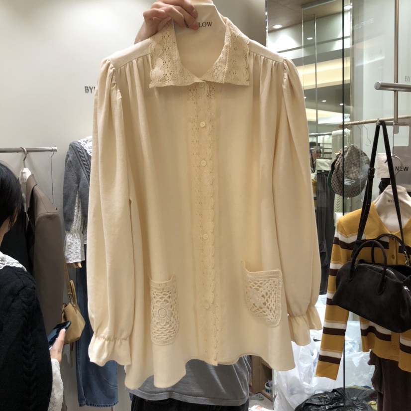 BY FLOW韓國代購㊣女裝新品真品25秋冬休閑人氣襯衫蕾絲衫BY FLOW襯衫/蕾絲衫圖色2