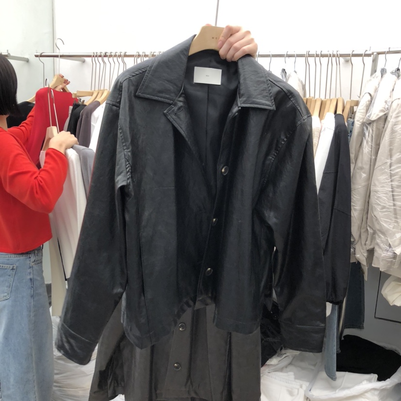 MOI-A東大門㊣實拍女士新品25秋冬推薦熱賣真品時尚夾克皮革MOI-A夾克圖色2