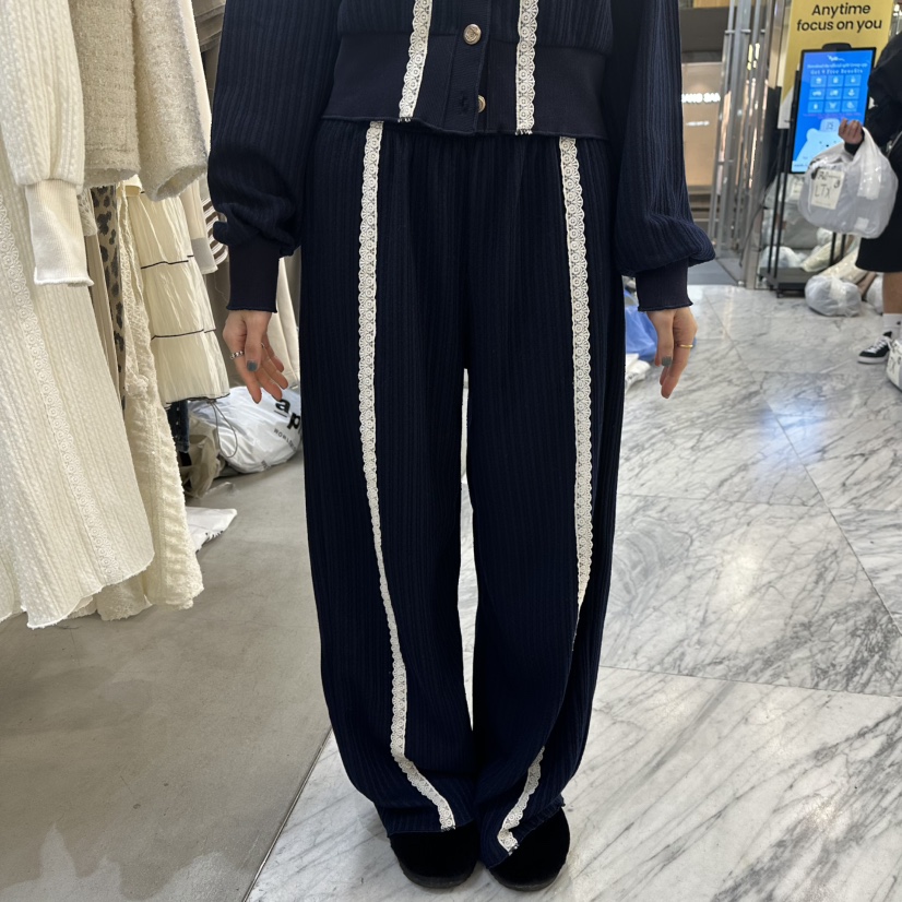 FOUNDATION韓國代購㊣女士新品職業休閑真品25秋冬休閑褲蕾絲FOUNDATION休閑褲圖色2