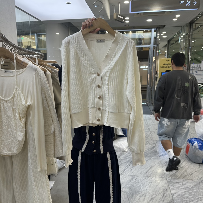 FOUNDATION韓國代購㊣女士新品時尚真品25秋冬衛衣拉鏈蕾絲FOUNDATION衛衣