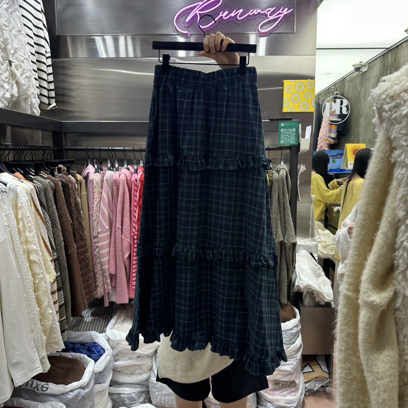 RUNWAY-런웨이東大門㊣實拍女裝新款時尚職業熱賣長裙格紋RUNWAY長裙