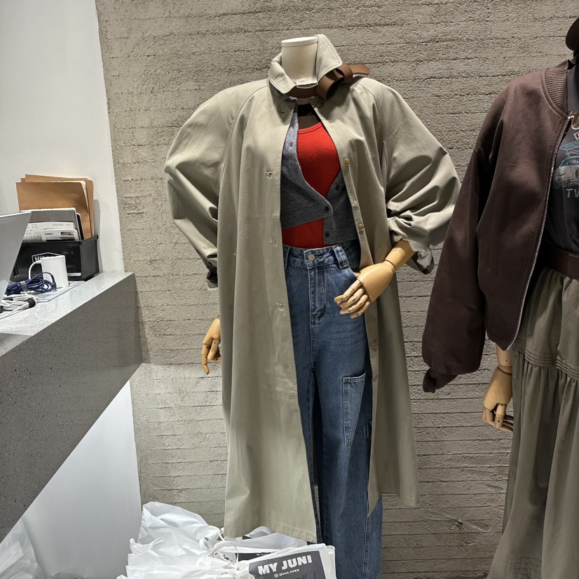 JUNI韓國代購㊣女士新品人氣推薦時尚真品休閑職業長款風衣my juni長款風衣
