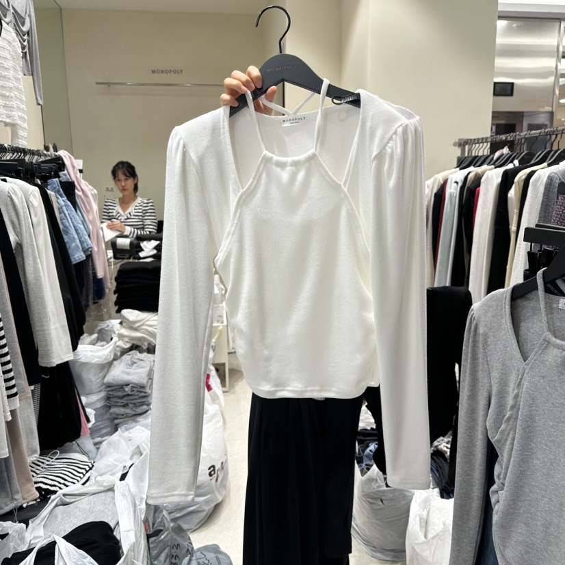 MONOPOLY東大門㊣實拍女士新品人氣熱賣推薦休閑長袖T恤假兩件MONO_POLY長袖T恤圖色2