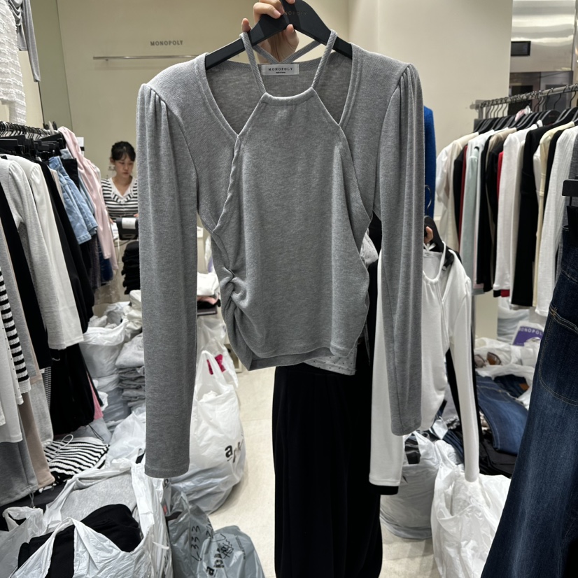 MONOPOLY東大門㊣實拍女士新品人氣熱賣推薦休閑長袖T恤假兩件MONO_POLY長袖T恤圖色3