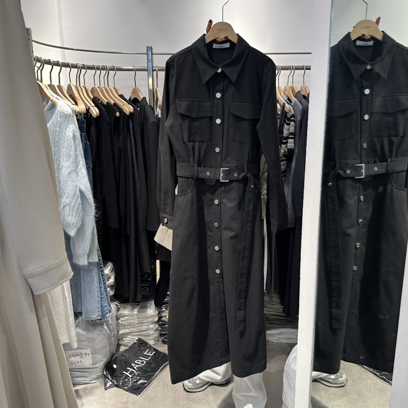 HABLE東大門㊣直郵女裝新品熱賣時尚推薦休閑長款風衣含腰帶HABLE長款風衣圖色2
