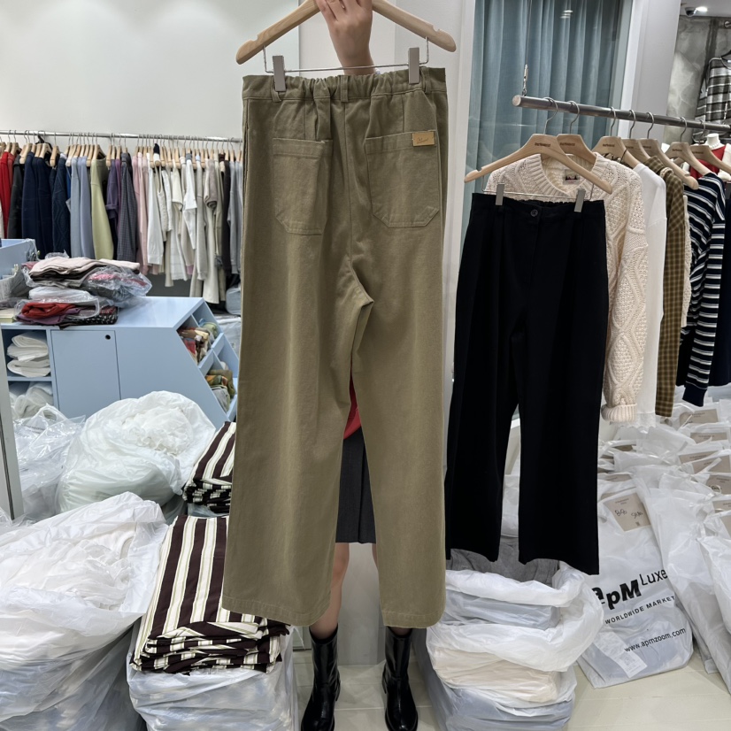 OURMOMENT韓國代購㊣女裝新品熱賣真品人氣休閑休閑褲斜紋布OURMOMENT休閑褲