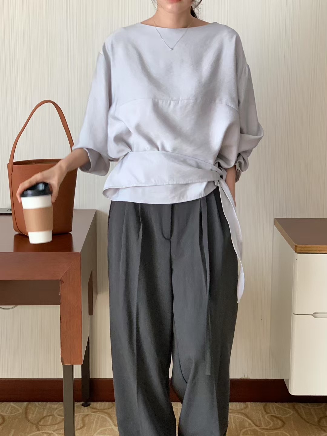 RENOUVEAU東大門㊣實拍女士新品25秋冬人氣熱賣職業襯衫蕾絲衫RENOUVEAU襯衫/蕾絲衫圖色3