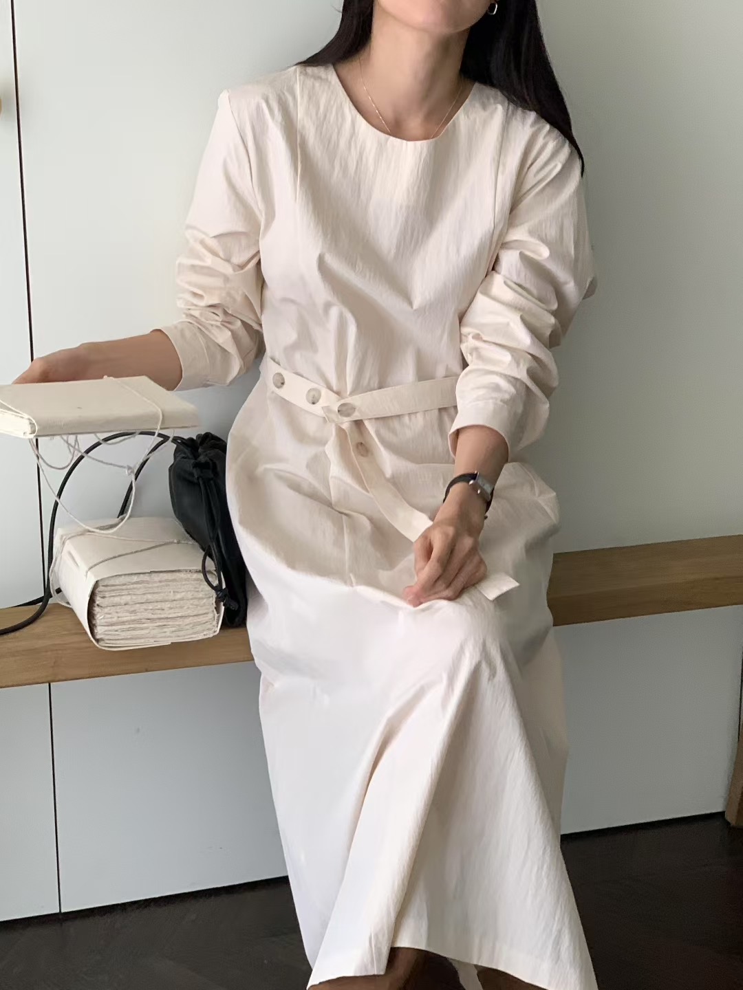 RENOUVEAU東大門㊣代購女裝新品推薦人氣熱賣時尚連衣裙含腰帶RENOUVEAU連衣裙