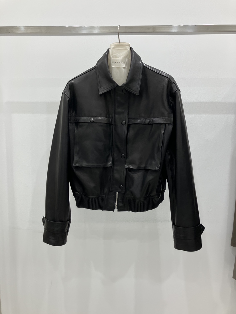ARVE東大門㊣代購女裝新品休閑25秋冬推薦熱賣真品皮衣小羊皮ARVE皮衣圖色1