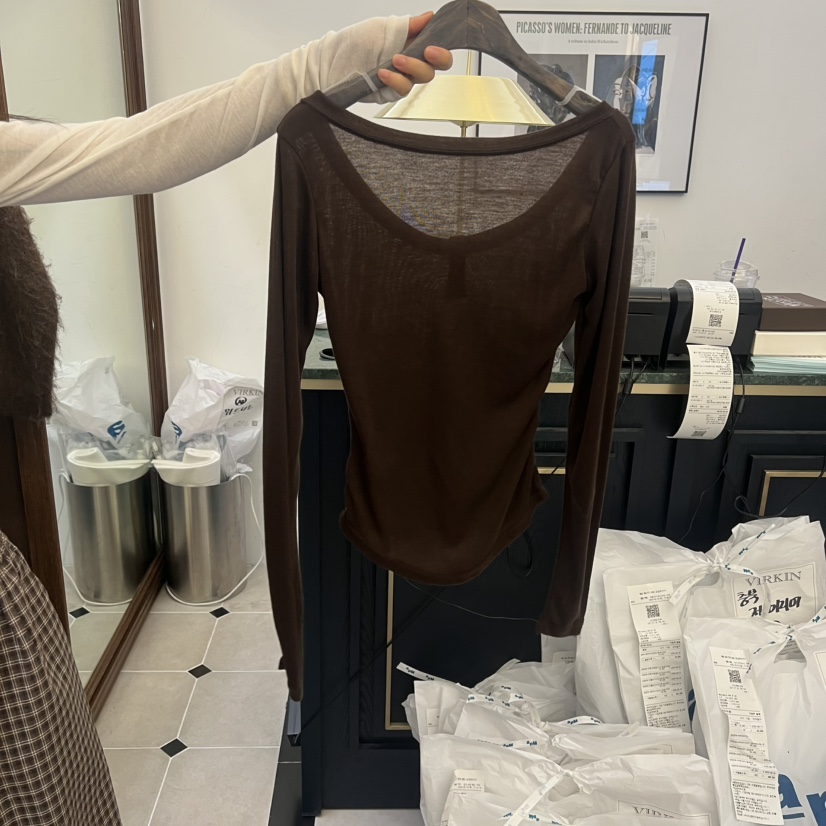 VIRKIN韓國代購㊣女裝新品職業真品人氣25秋冬推薦長袖T恤紐扣VIRKIN長袖T恤