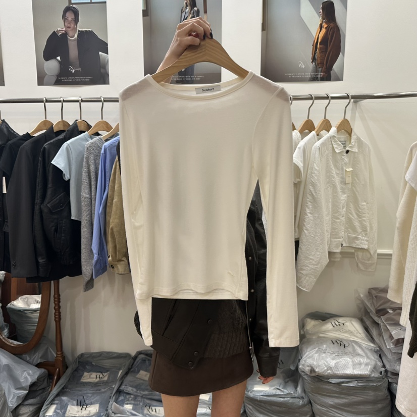 NOWHERE東大門㊣實拍女士新品25秋冬熱賣休閑職業長袖T恤圓領NOWHERE長袖T恤圖色3
