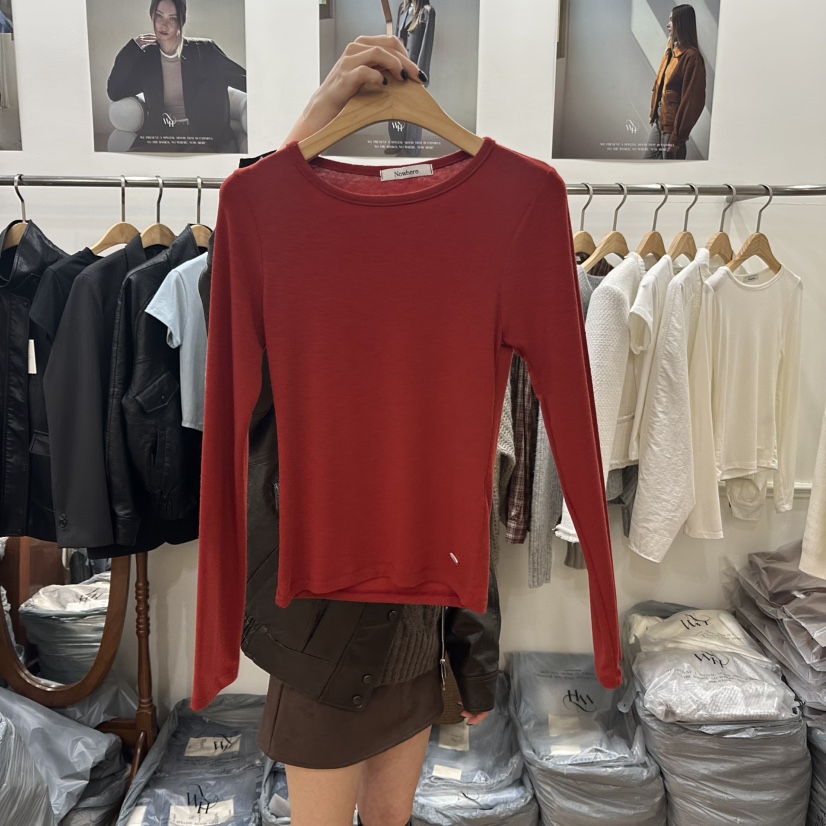 NOWHERE東大門㊣實拍女士新品25秋冬熱賣休閑職業長袖T恤圓領NOWHERE長袖T恤圖色4
