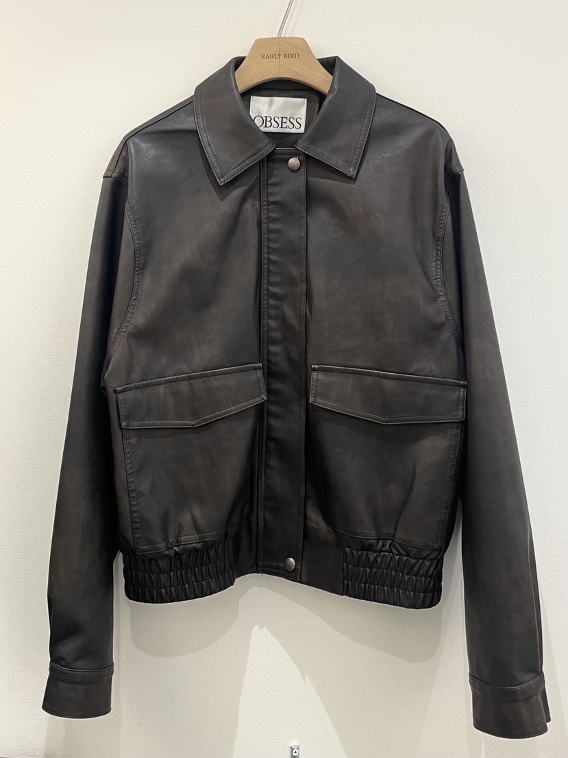 OBSESS韓國代購㊣女士新品25秋冬時尚推薦真品夾克水洗皮革OBSESS/EARLY BIRD夾克