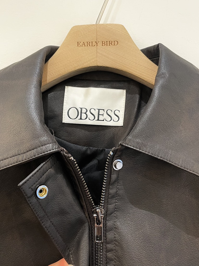OBSESS韓國代購㊣女士新品25秋冬時尚推薦真品夾克水洗皮革OBSESS/EARLY BIRD夾克