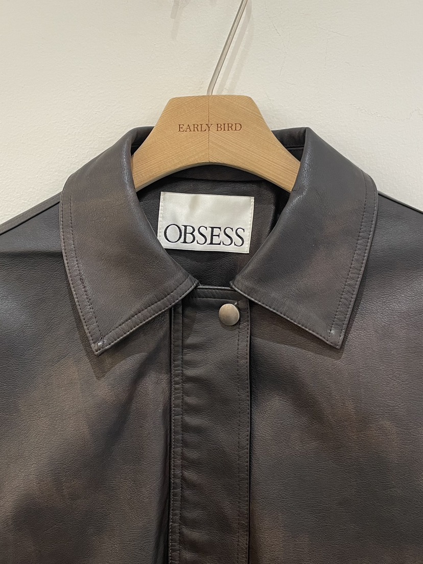 OBSESS韓國代購㊣女士新品25秋冬時尚推薦真品夾克水洗皮革OBSESS/EARLY BIRD夾克