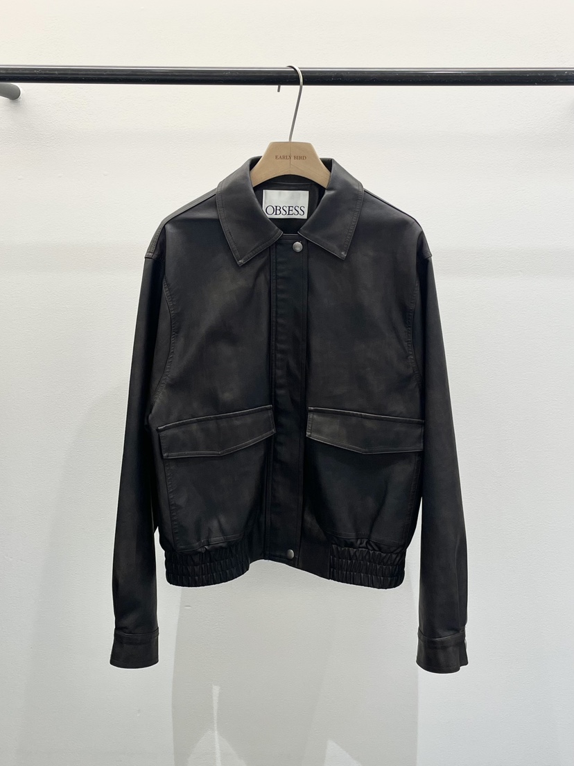 OBSESS韓國代購㊣女士新品25秋冬時尚推薦真品夾克水洗皮革OBSESS/EARLY BIRD夾克圖色1