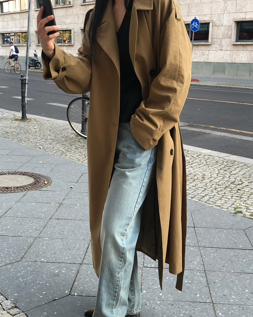 NOPROBLEM韓國直郵㊣女裝新品時尚推薦休閑25秋冬長款風衣含腰帶NOPROBLEM長款風衣