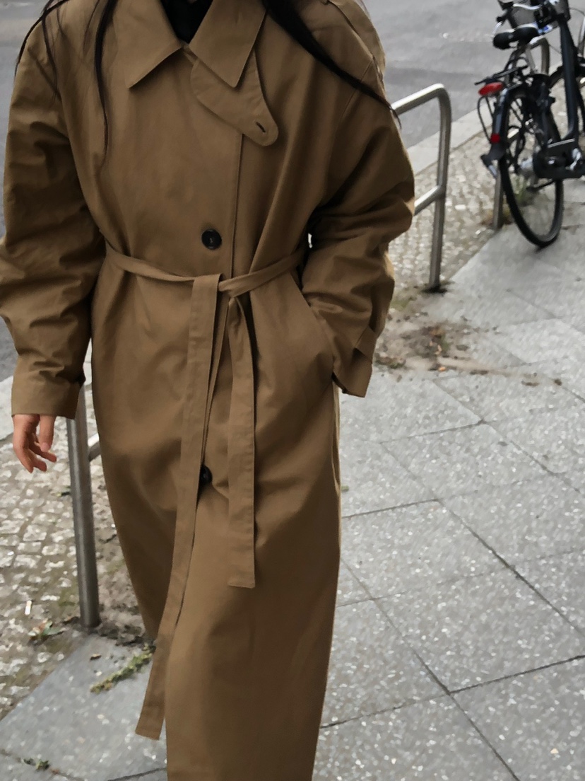 NOPROBLEM韓國直郵㊣女裝新品時尚推薦休閑25秋冬長款風衣含腰帶NOPROBLEM長款風衣