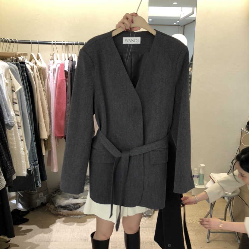 W AND J東大門㊣代購女裝新款時尚25秋冬人氣真品夾克含腰帶W AND J夾克圖色2
