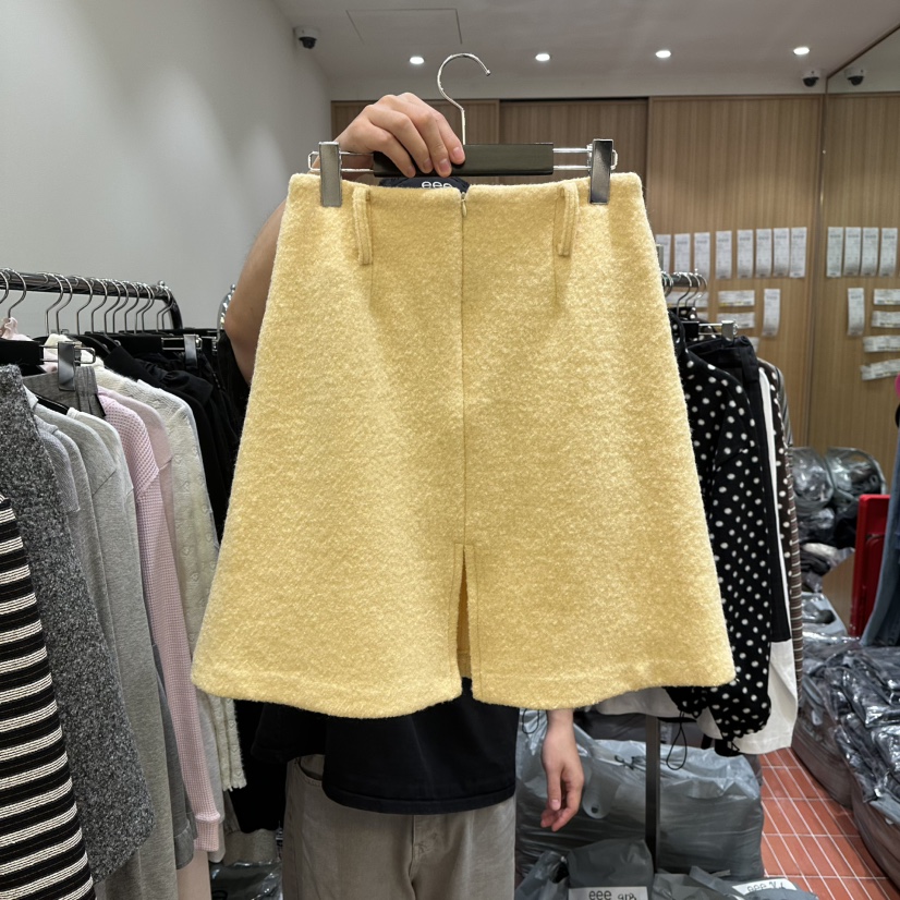 E/E/E韓國代購㊣女裝新品25秋冬休閑真品時尚人氣短裙羊毛E/E/E短裙