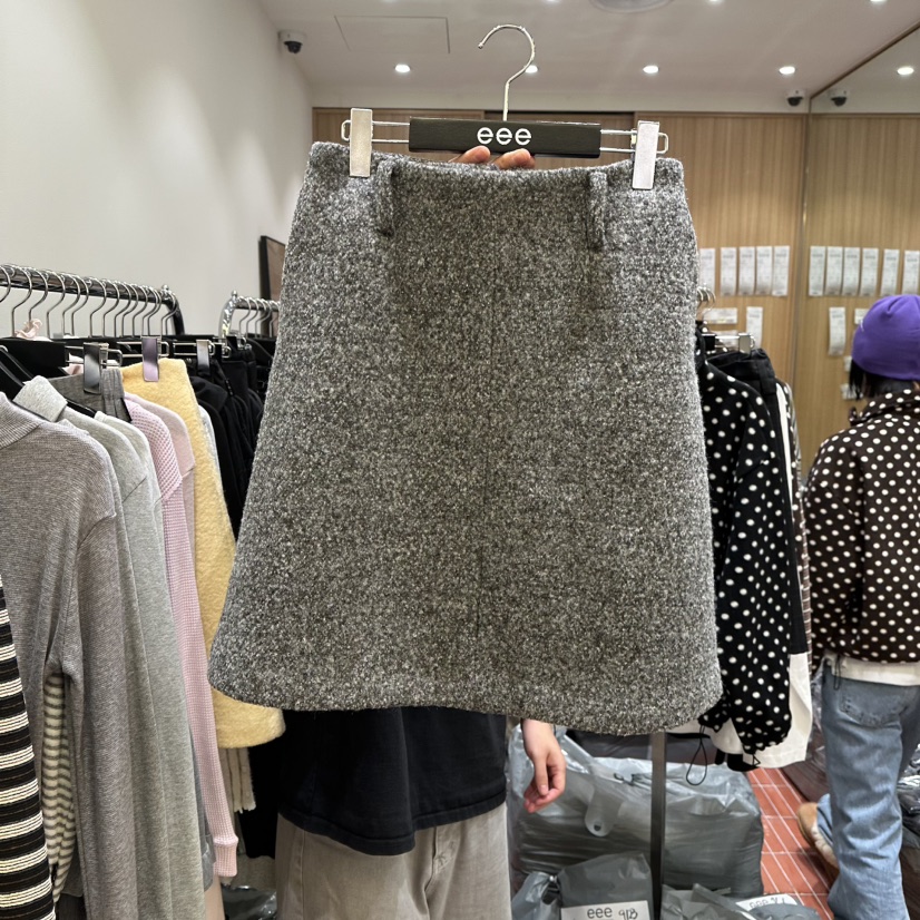 E/E/E韓國代購㊣女裝新品25秋冬休閑真品時尚人氣短裙羊毛E/E/E短裙圖色1