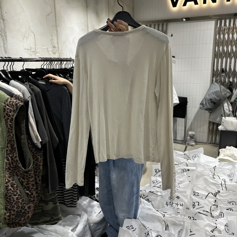 VANTA東大門㊣實拍女裝新品熱賣休閑推薦職業長袖T恤紐扣長款VANTA長袖T恤