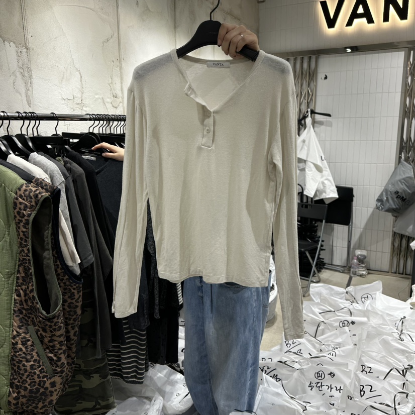 VANTA東大門㊣實拍女裝新品熱賣休閑推薦職業長袖T恤紐扣長款VANTA長袖T恤圖色1