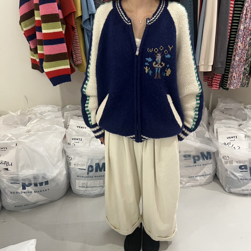 VENTI韓國代購㊣女裝新款職業推薦時尚25秋冬人氣夾克刺繡拉鏈VENTI夾克圖色1
