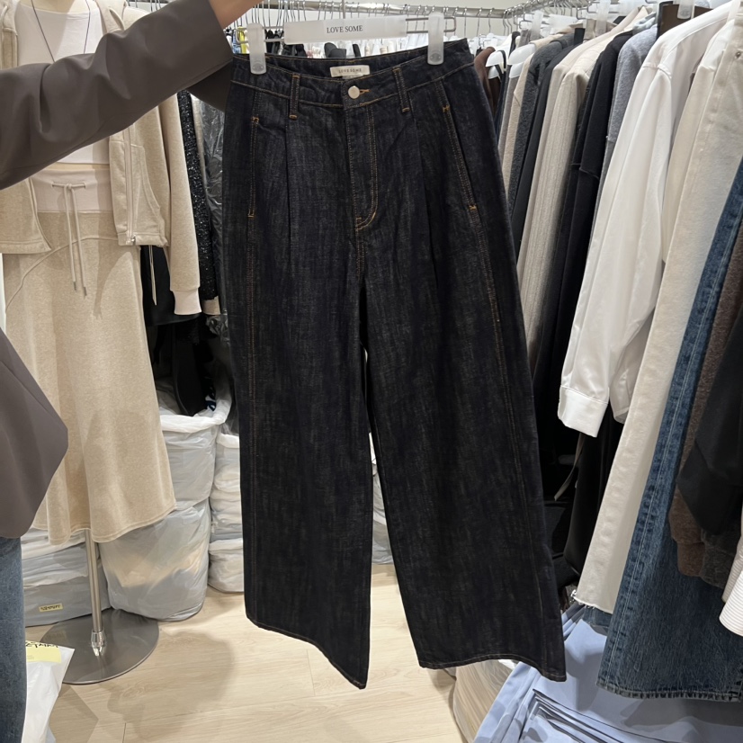 LOVE SOME東大門㊣直郵女士新品25秋冬熱賣真品牛仔褲褶皺LOVE SOME牛仔褲圖色1