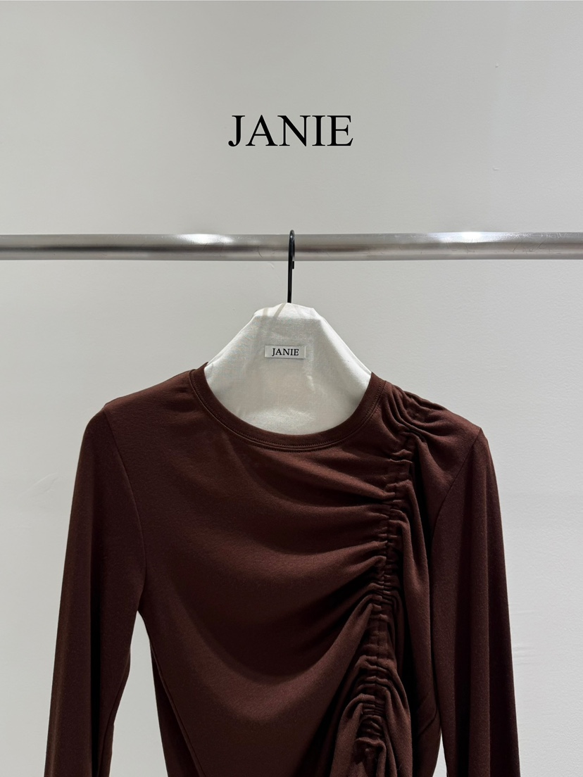 JANIE/NIA韓國直郵㊣女裝新款推薦25秋冬休閑人氣長袖T恤褶皺JANIE/NIA長袖T恤